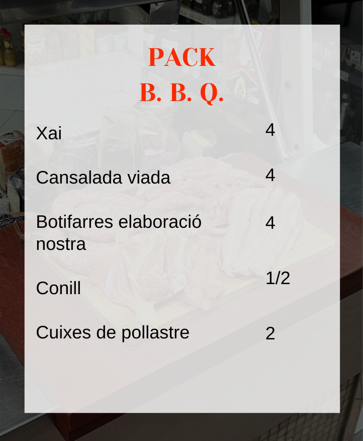 Cordero, panceta virada, butifarra casera, conejo y muslos de pollo.