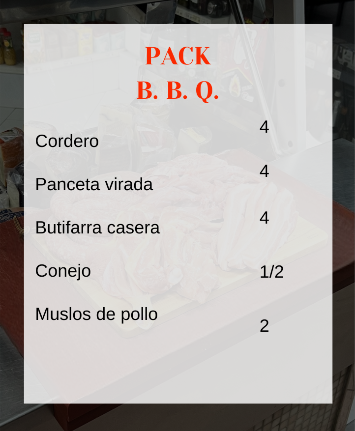 Cordero, panceta virada, butifarra casera, conejo y muslos de pollo.