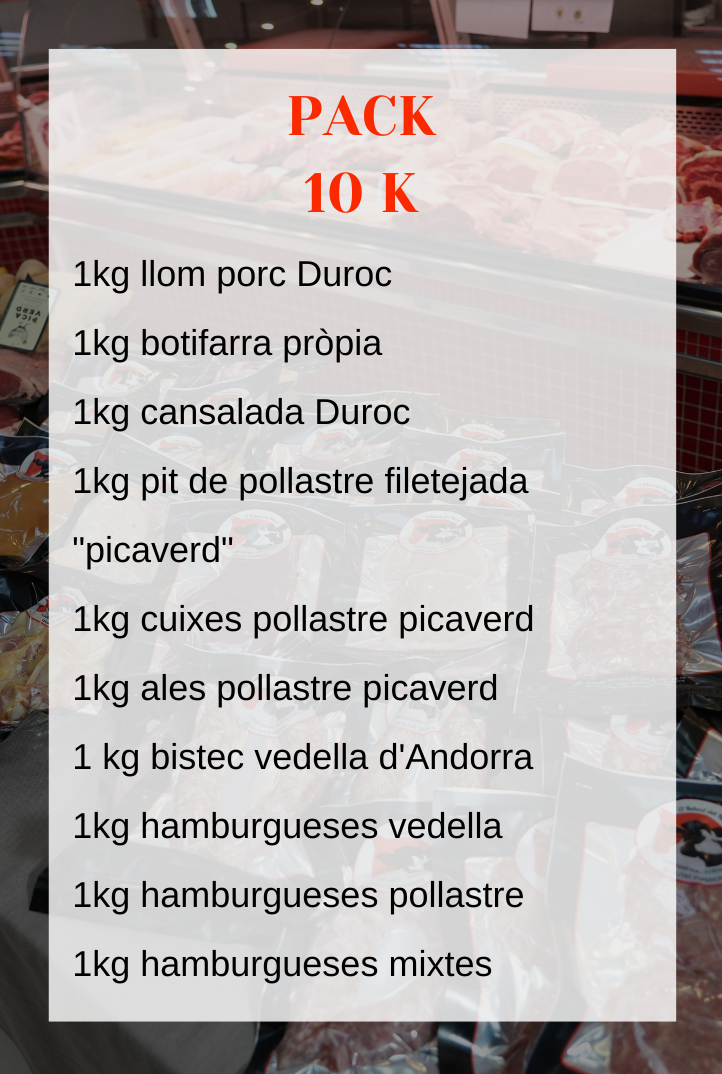 Paquet de carn amb diversos productes
