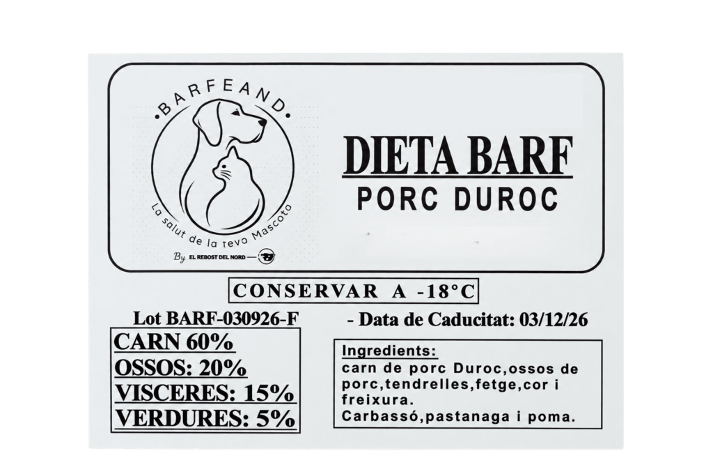 BARF de porc Duroc – etiqueta
