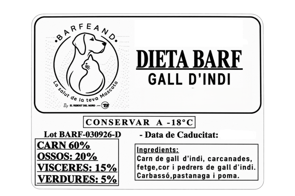 BARF de pavo – etiqueta